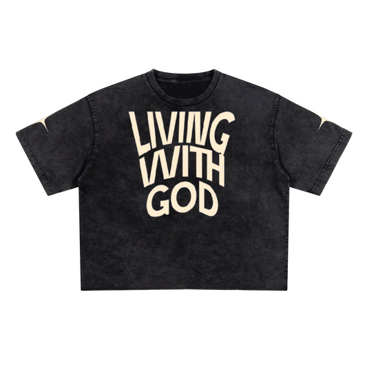 Unisex Cropped Acid Washed T-shirt "Living With God"