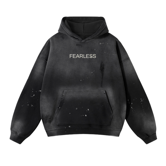 Vintage Wash Frayed Fleece Hoodie "Fearless"