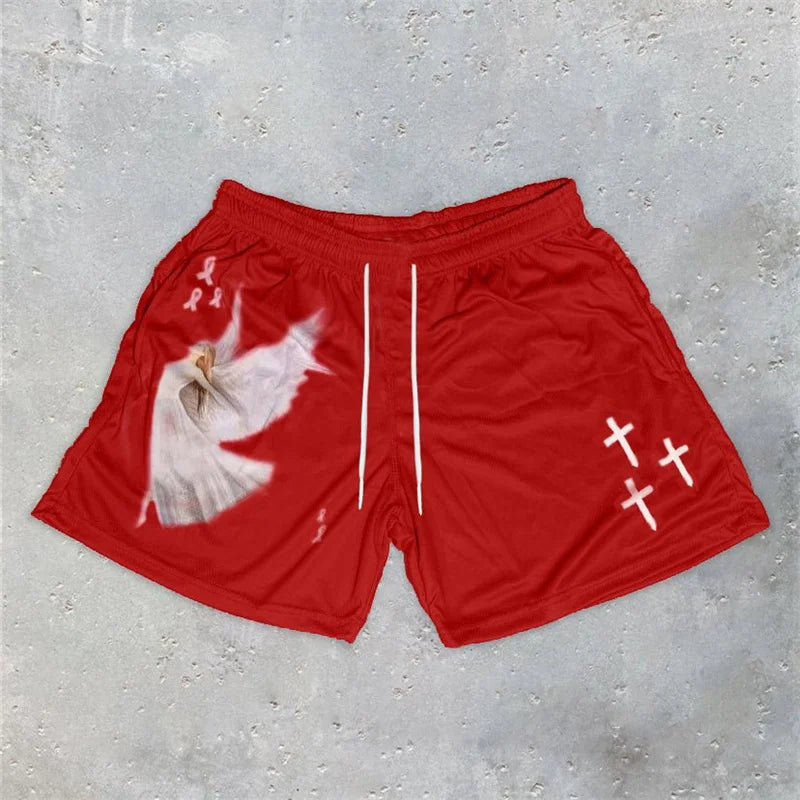 Christian Angel Cross Print Gym Shorts for Men