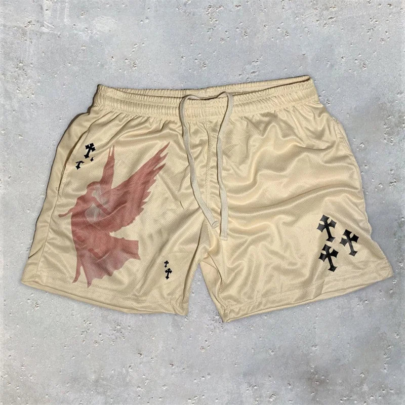 Christian Angel Cross Print Gym Shorts for Men
