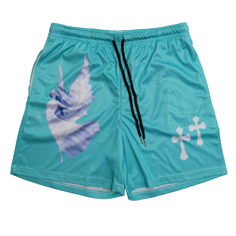 Christian Angel Cross Print Gym Shorts for Men