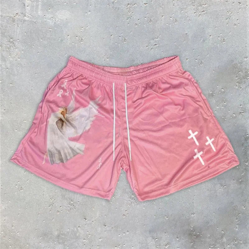Christian Angel Cross Print Gym Shorts for Men