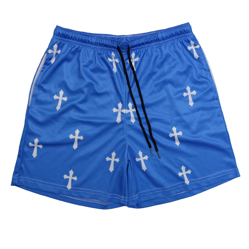 Christian Angel Cross Print Gym Shorts for Men