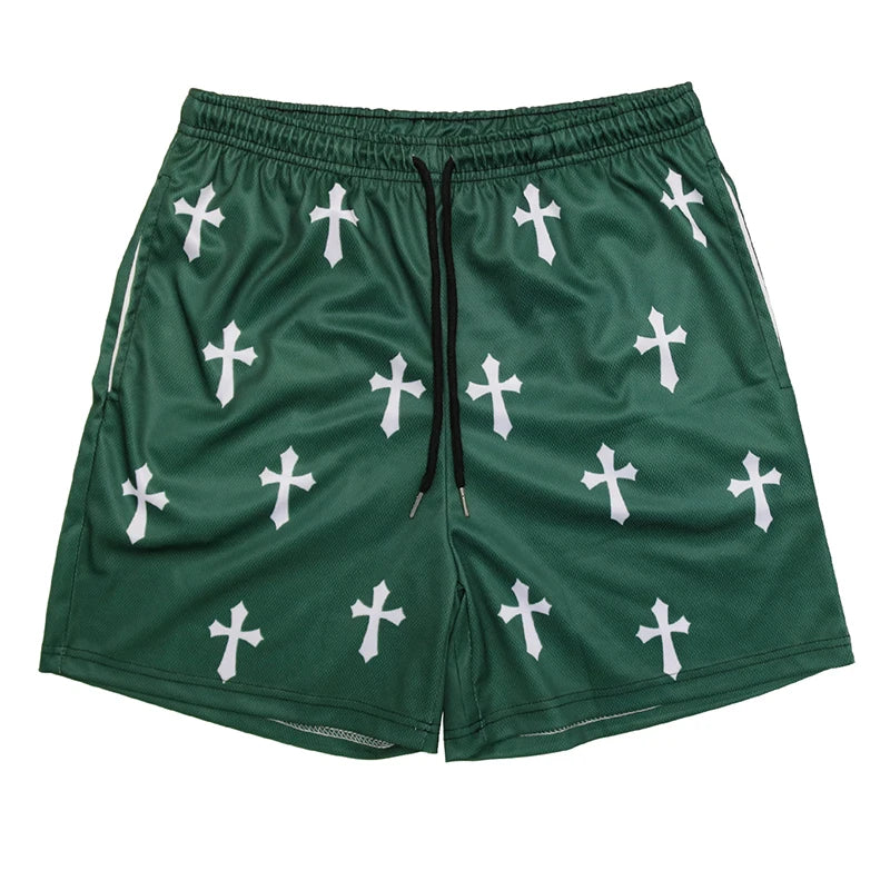 Christian Angel Cross Print Gym Shorts for Men