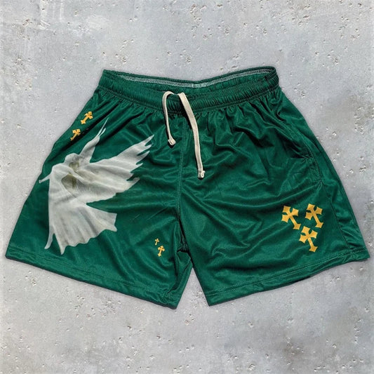 Christian Angel Cross Print Gym Shorts for Men