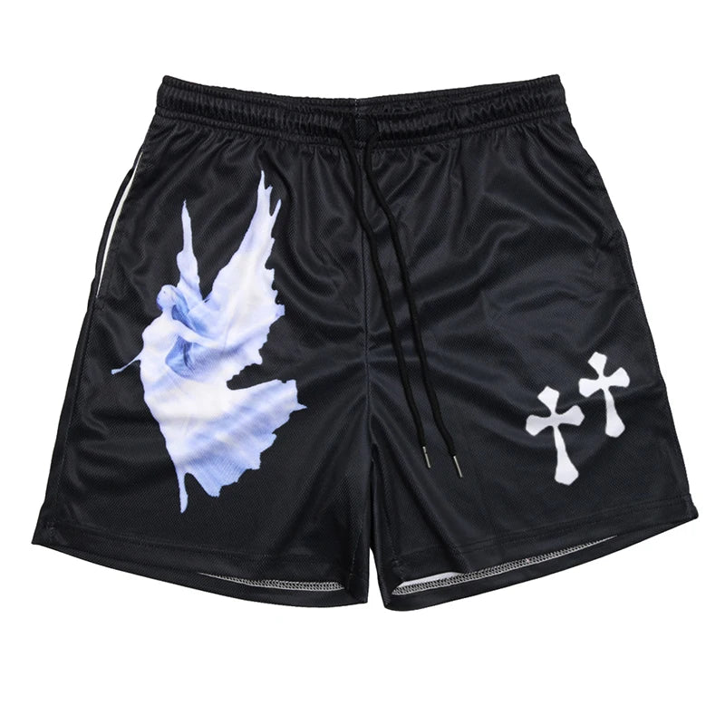 Christian Angel Cross Print Gym Shorts for Men
